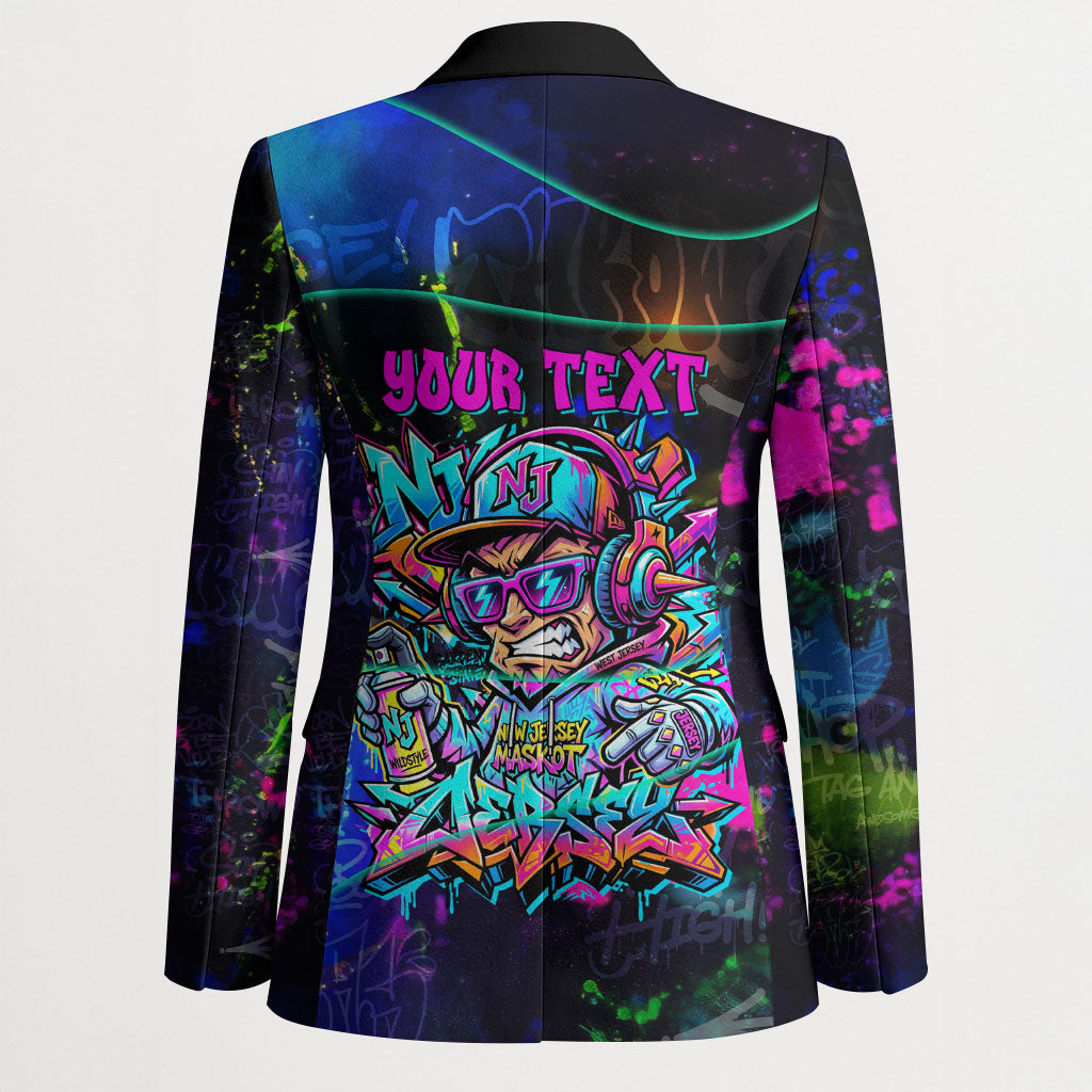 Personalized New Jersey Graffiti Mascot Blazer Urban Street Art - Vibrant Neon Spray Paint Aesthetic
