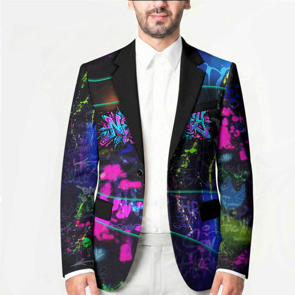 Personalized New Jersey Graffiti Mascot Blazer Urban Street Art - Vibrant Neon Spray Paint Aesthetic