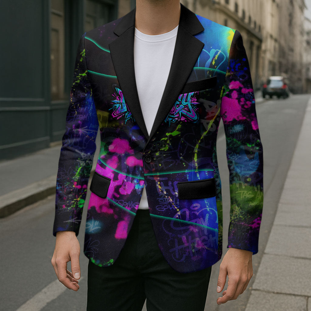 Personalized New Jersey Graffiti Mascot Blazer Urban Street Art - Vibrant Neon Spray Paint Aesthetic