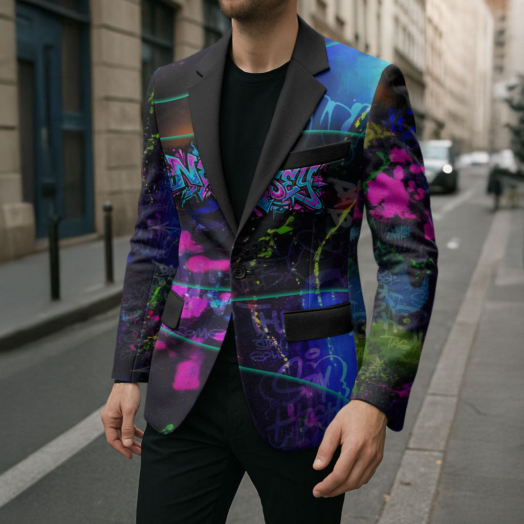Personalized New Jersey Graffiti Mascot Blazer Urban Street Art - Vibrant Neon Spray Paint Aesthetic