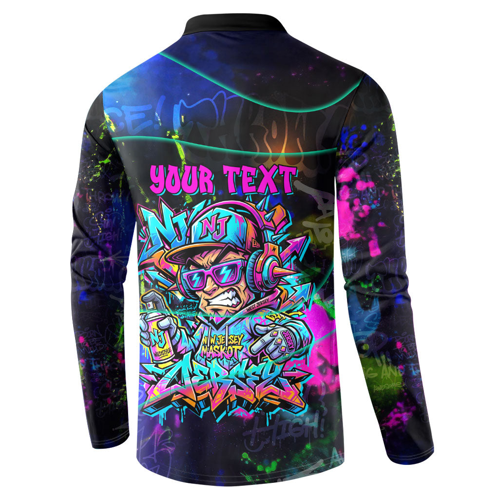 Personalized New Jersey Graffiti Mascot Button Sweatshirt Urban Street Art - Vibrant Neon Spray Paint Aesthetic