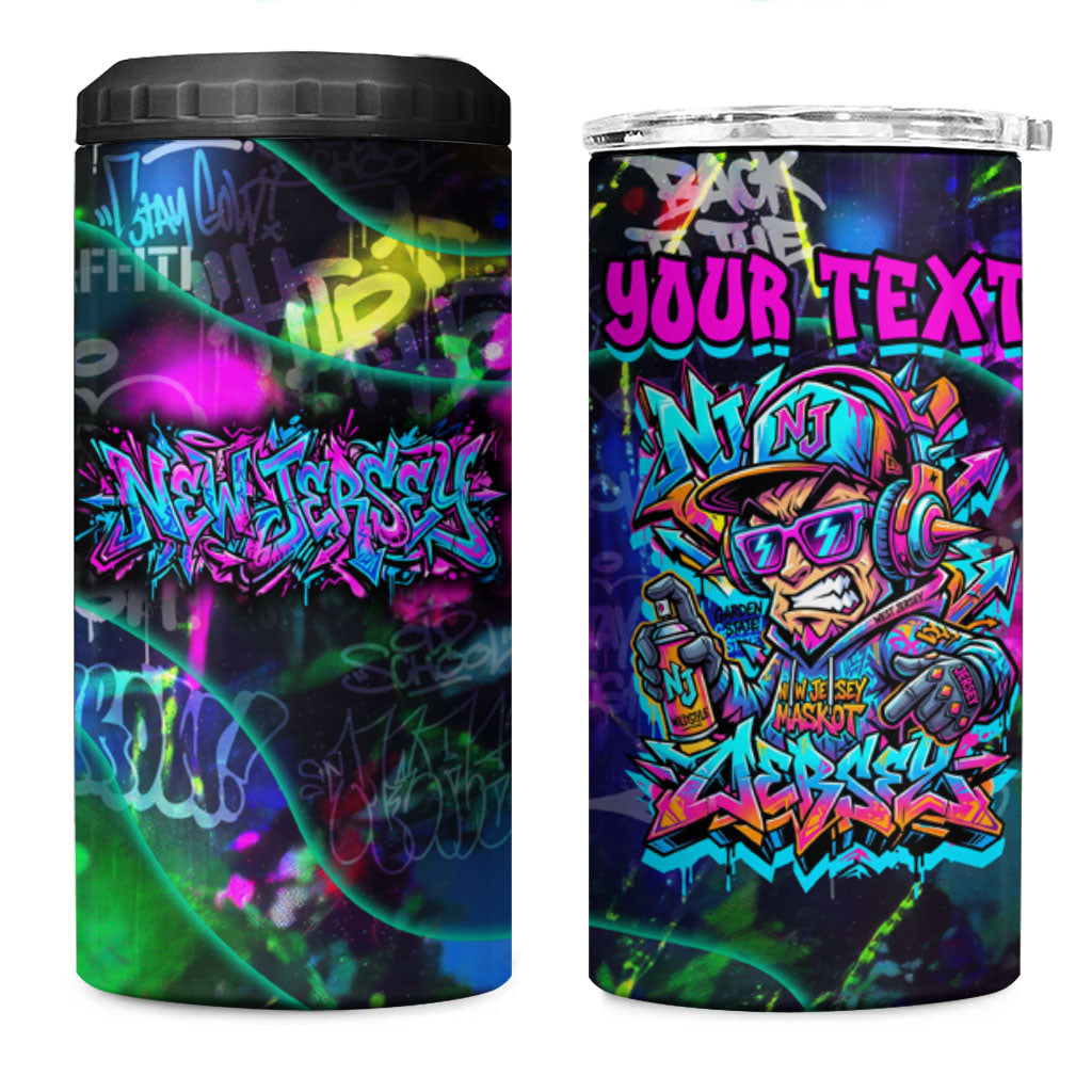 Personalized New Jersey Graffiti Mascot 4 in 1 Can Cooler Tumbler Urban Street Art - Vibrant Neon Spray Paint Aesthetic