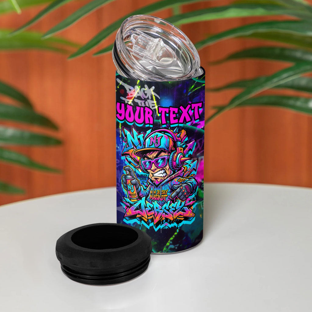 Personalized New Jersey Graffiti Mascot 4 in 1 Can Cooler Tumbler Urban Street Art - Vibrant Neon Spray Paint Aesthetic
