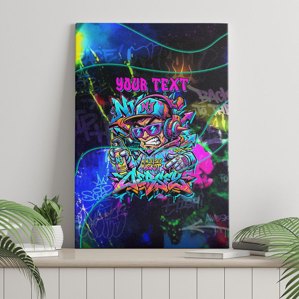 Personalized New Jersey Graffiti Mascot Canvas Wall Art Urban Street Art - Vibrant Neon Spray Paint Aesthetic