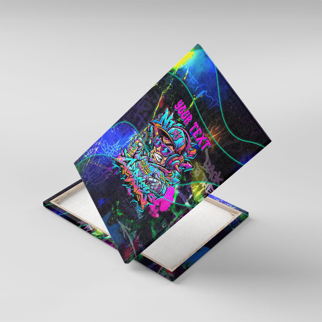 Personalized New Jersey Graffiti Mascot Canvas Wall Art Urban Street Art - Vibrant Neon Spray Paint Aesthetic