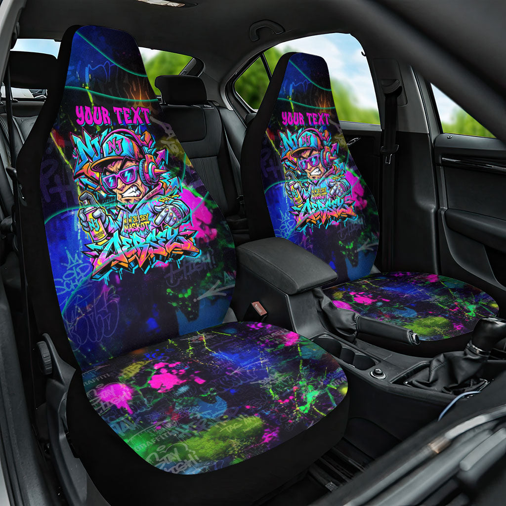 Personalized New Jersey Graffiti Mascot Car Seat Cover Urban Street Art - Vibrant Neon Spray Paint Aesthetic
