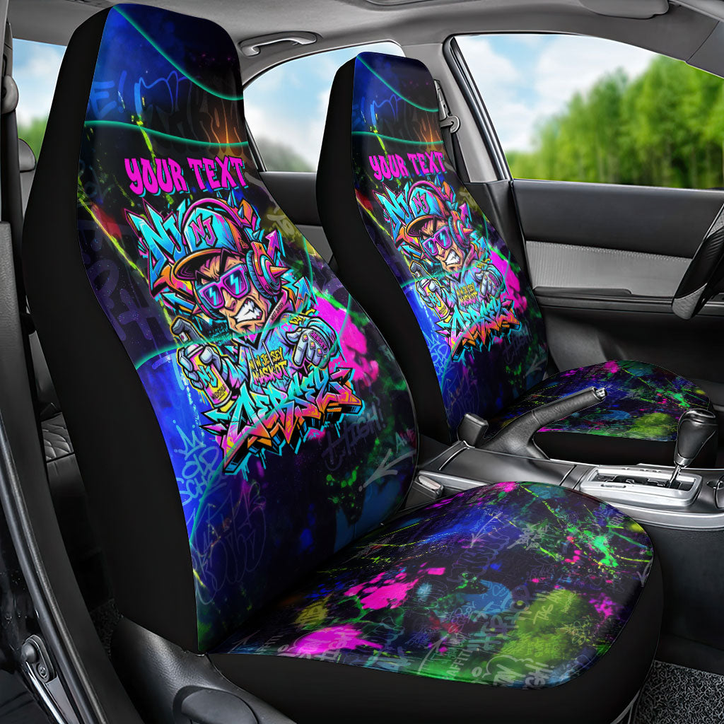 Personalized New Jersey Graffiti Mascot Car Seat Cover Urban Street Art - Vibrant Neon Spray Paint Aesthetic