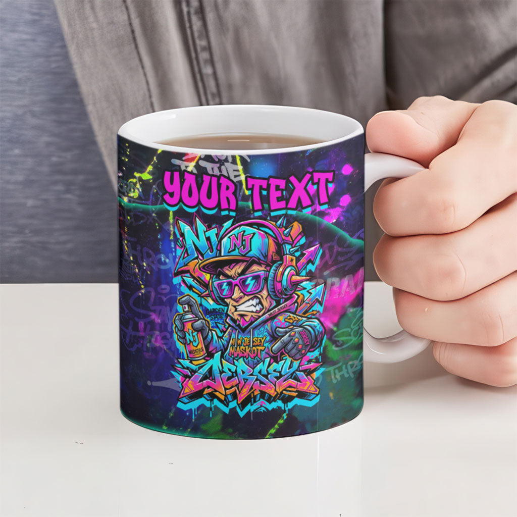 Personalized New Jersey Graffiti Mascot Ceramic Mug Urban Street Art - Vibrant Neon Spray Paint Aesthetic