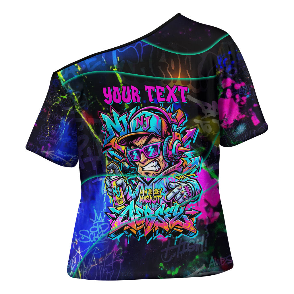 Personalized New Jersey Graffiti Mascot Cross Shoulder Shirt Urban Street Art - Vibrant Neon Spray Paint Aesthetic