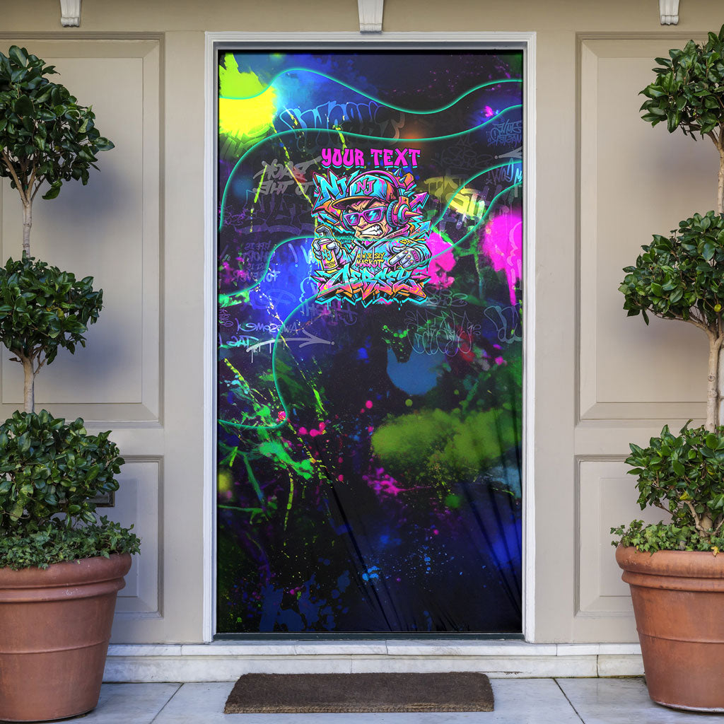 Personalized New Jersey Graffiti Mascot Door Cover Urban Street Art - Vibrant Neon Spray Paint Aesthetic