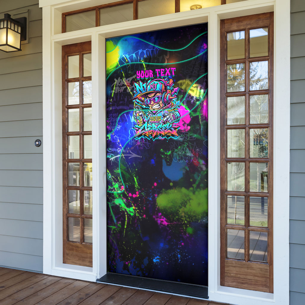 Personalized New Jersey Graffiti Mascot Door Cover Urban Street Art - Vibrant Neon Spray Paint Aesthetic
