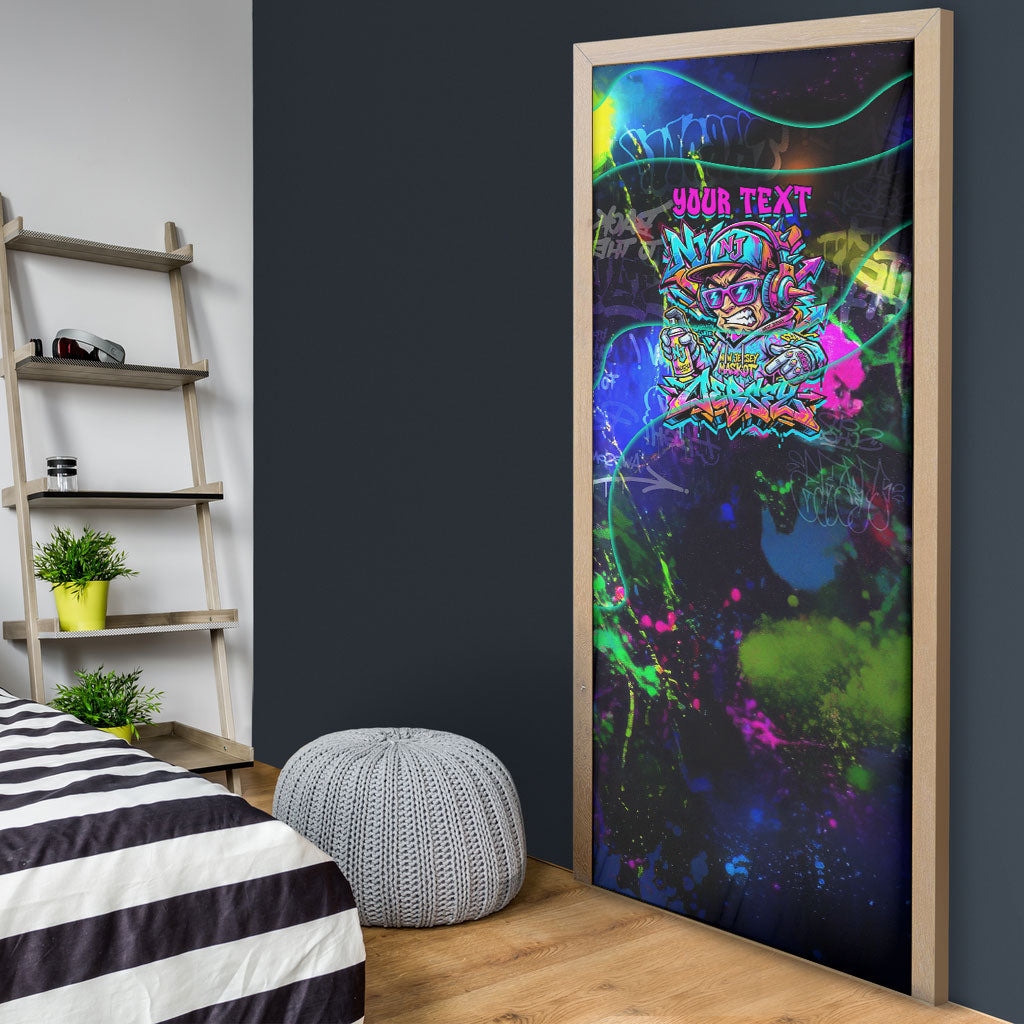 Personalized New Jersey Graffiti Mascot Door Cover Urban Street Art - Vibrant Neon Spray Paint Aesthetic