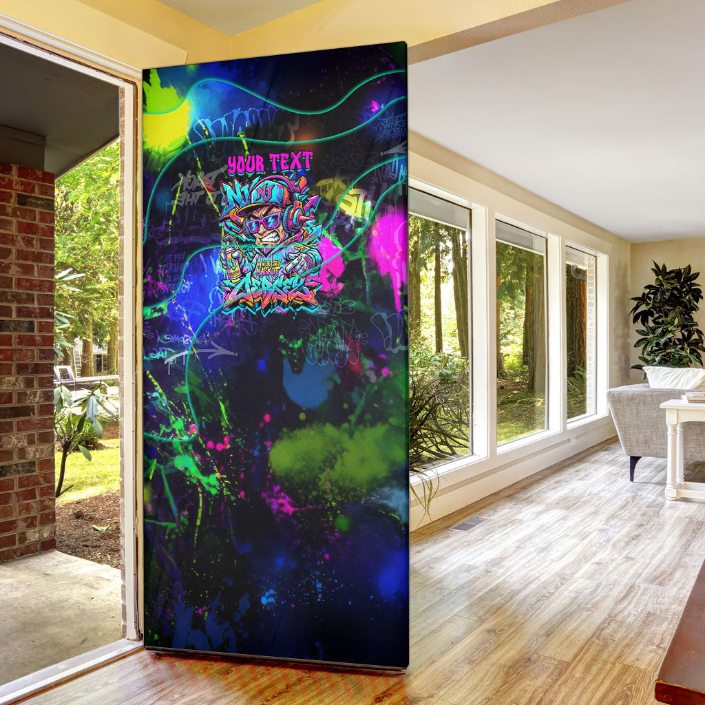 Personalized New Jersey Graffiti Mascot Door Cover Urban Street Art - Vibrant Neon Spray Paint Aesthetic