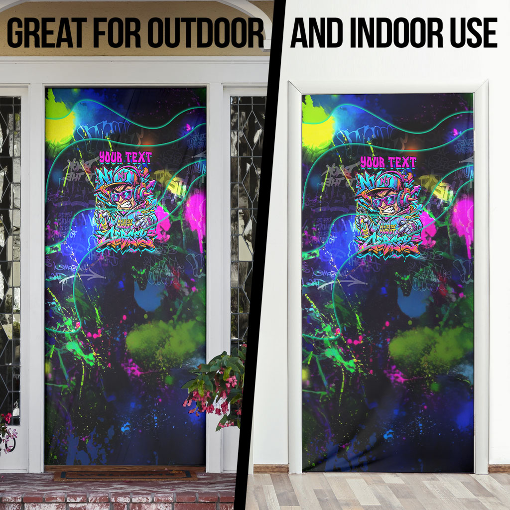 Personalized New Jersey Graffiti Mascot Door Cover Urban Street Art - Vibrant Neon Spray Paint Aesthetic