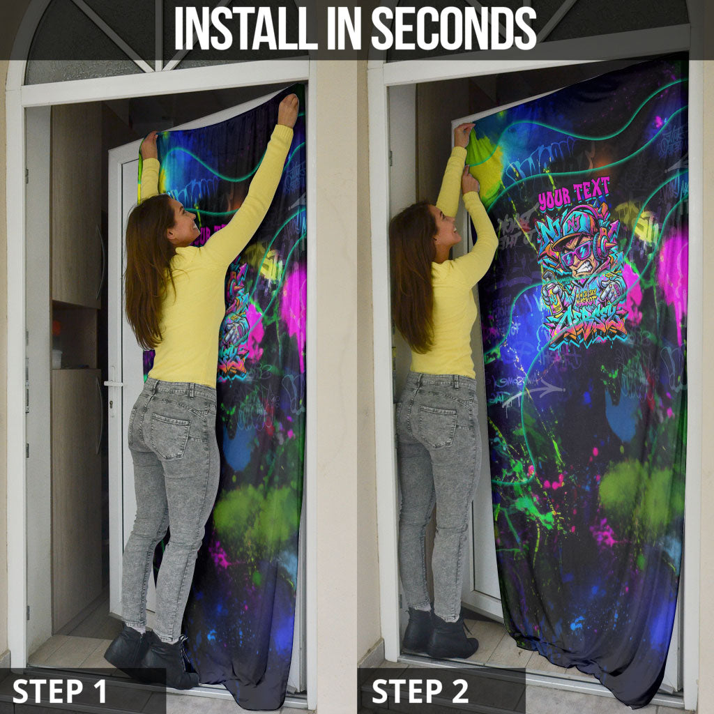 Personalized New Jersey Graffiti Mascot Door Cover Urban Street Art - Vibrant Neon Spray Paint Aesthetic