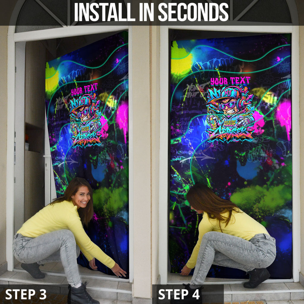 Personalized New Jersey Graffiti Mascot Door Cover Urban Street Art - Vibrant Neon Spray Paint Aesthetic
