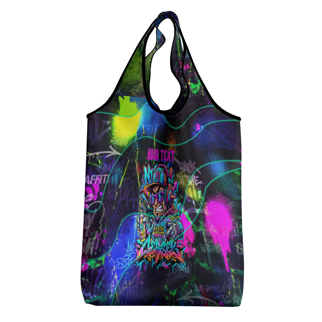 Personalized New Jersey Graffiti Mascot Grocery Bag Urban Street Art - Vibrant Neon Spray Paint Aesthetic