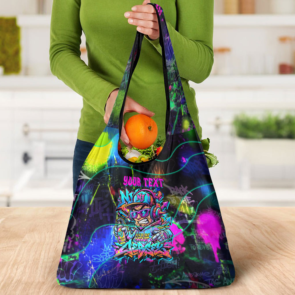 Personalized New Jersey Graffiti Mascot Grocery Bag Urban Street Art - Vibrant Neon Spray Paint Aesthetic