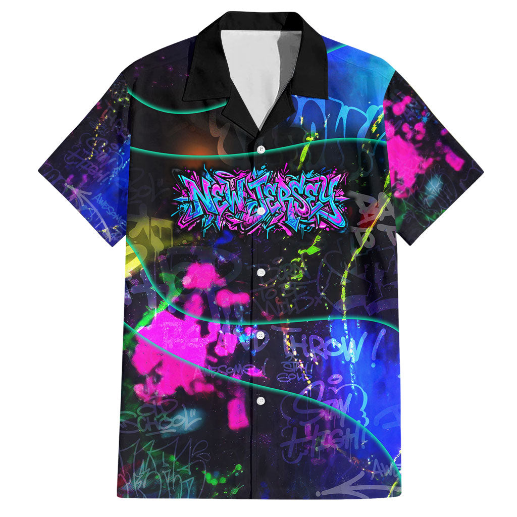 Personalized New Jersey Graffiti Mascot Hawaiian Shirt Urban Street Art - Vibrant Neon Spray Paint Aesthetic