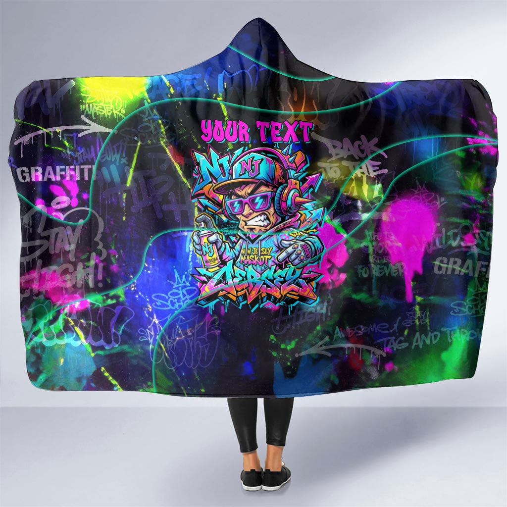 Personalized New Jersey Graffiti Mascot Hooded Blanket Urban Street Art - Vibrant Neon Spray Paint Aesthetic