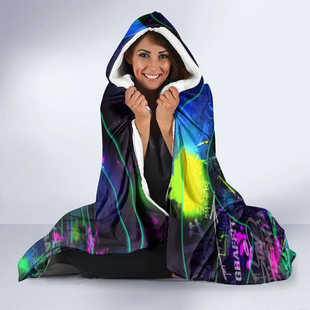 Personalized New Jersey Graffiti Mascot Hooded Blanket Urban Street Art - Vibrant Neon Spray Paint Aesthetic