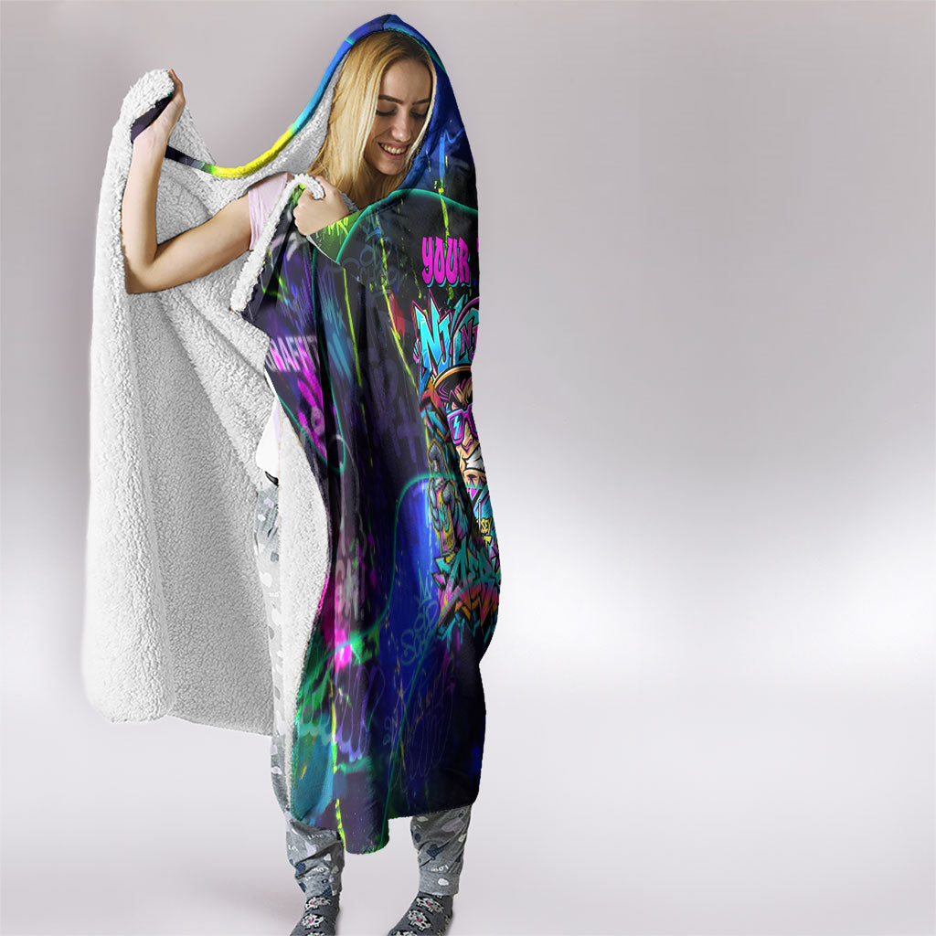 Personalized New Jersey Graffiti Mascot Hooded Blanket Urban Street Art - Vibrant Neon Spray Paint Aesthetic