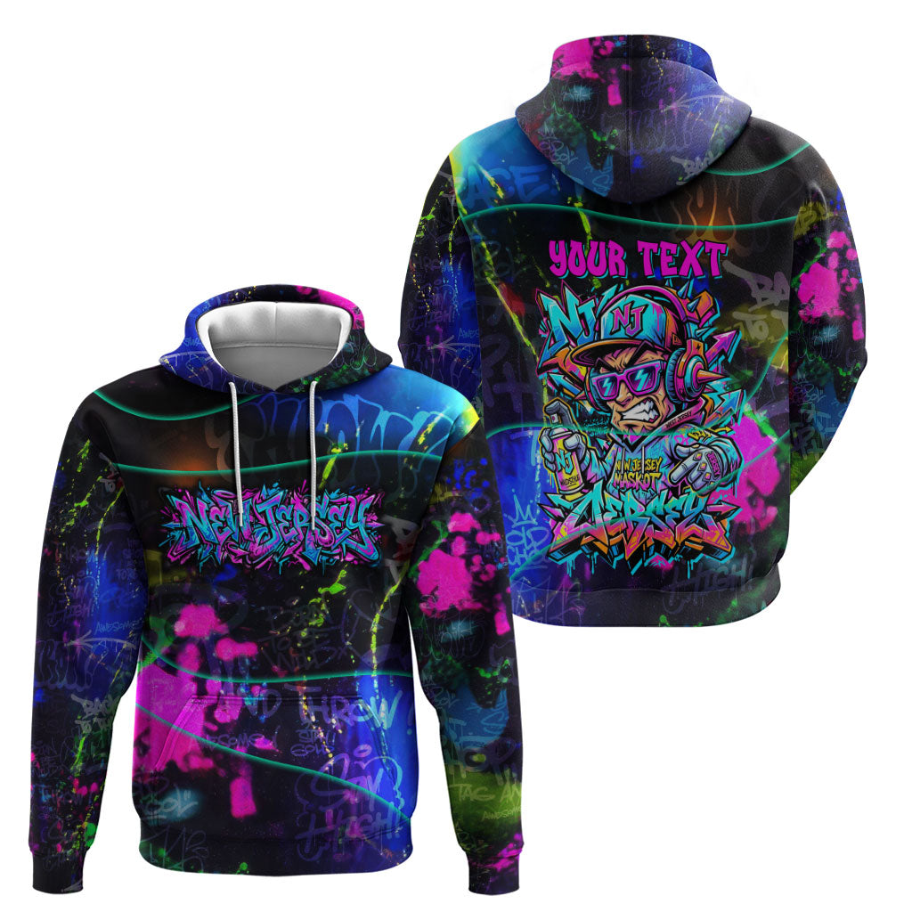 Personalized New Jersey Graffiti Mascot Hoodie Urban Street Art - Vibrant Neon Spray Paint Aesthetic