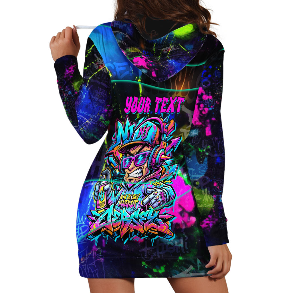 Personalized New Jersey Graffiti Mascot Hoodie Dress Urban Street Art - Vibrant Neon Spray Paint Aesthetic