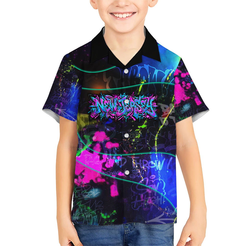 Personalized New Jersey Graffiti Mascot Kid Hawaiian Shirt Urban Street Art - Vibrant Neon Spray Paint Aesthetic