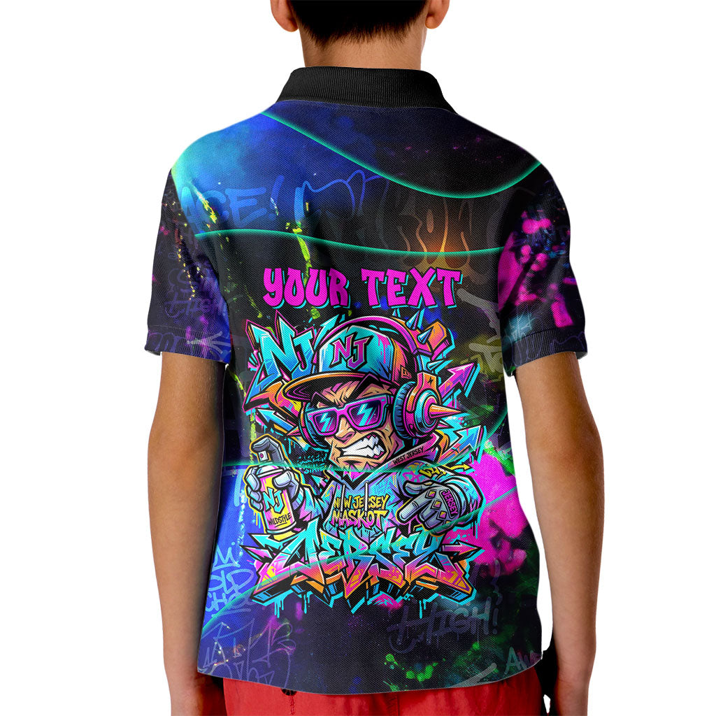 Personalized New Jersey Graffiti Mascot Kid Polo Shirt Urban Street Art - Vibrant Neon Spray Paint Aesthetic