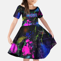 Personalized New Jersey Graffiti Mascot Kid Short Sleeve Dress Urban Street Art - Vibrant Neon Spray Paint Aesthetic