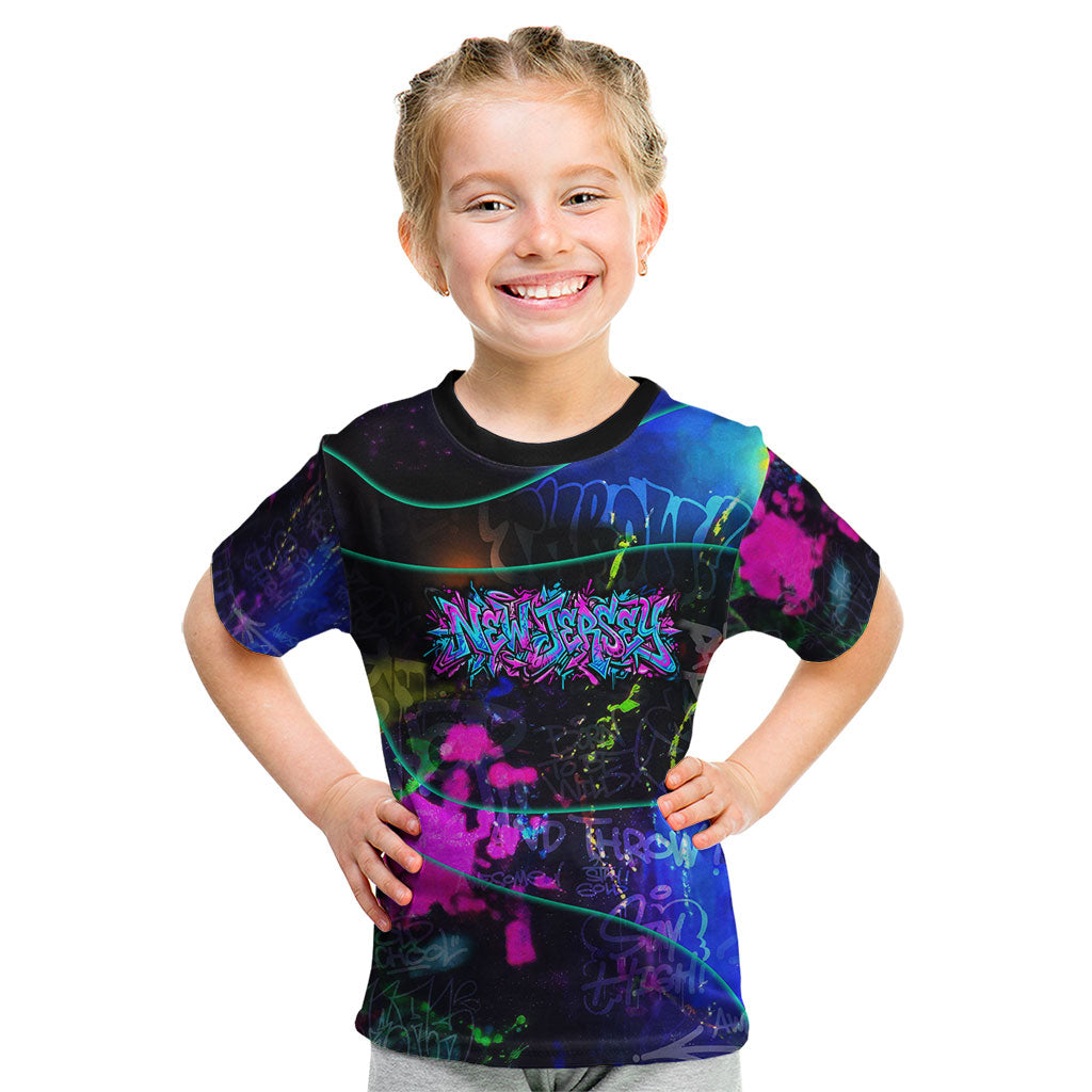 Personalized New Jersey Graffiti Mascot Kid T Shirt Urban Street Art - Vibrant Neon Spray Paint Aesthetic