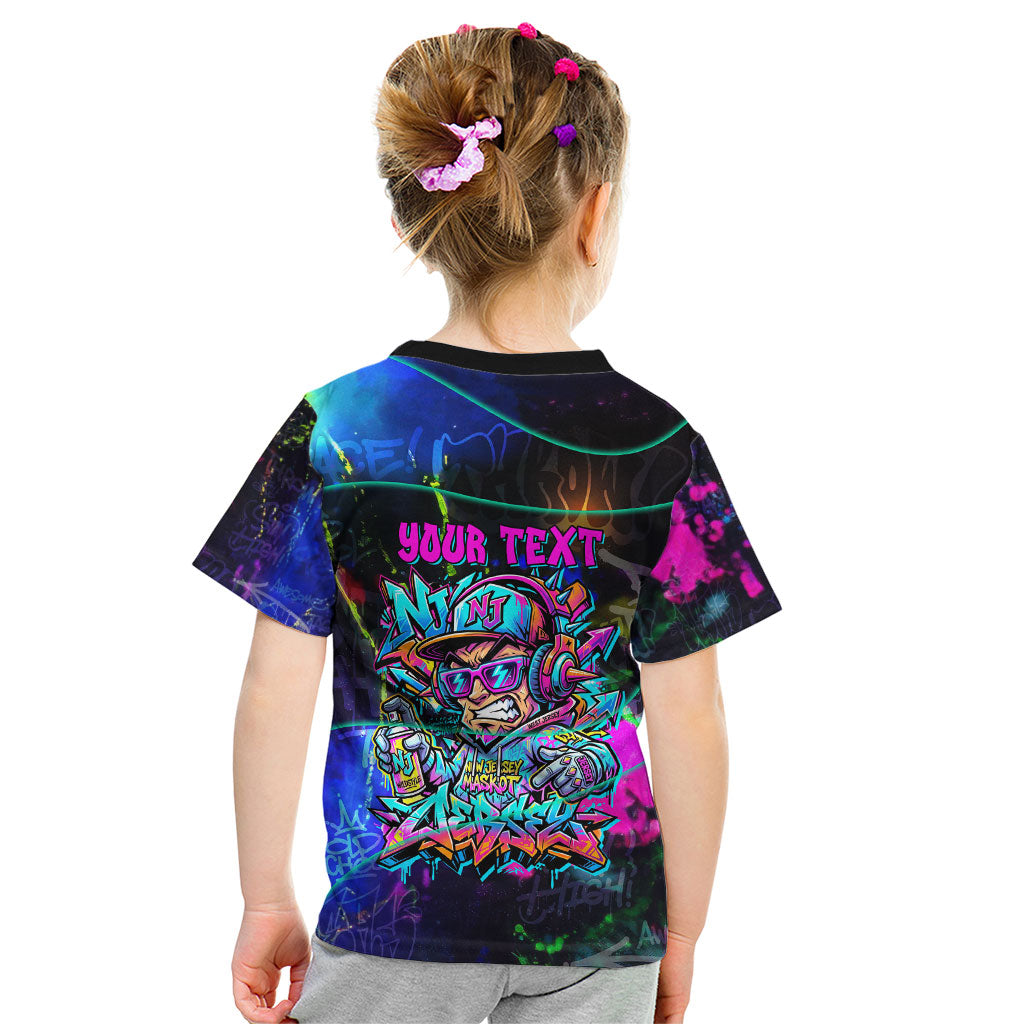Personalized New Jersey Graffiti Mascot Kid T Shirt Urban Street Art - Vibrant Neon Spray Paint Aesthetic