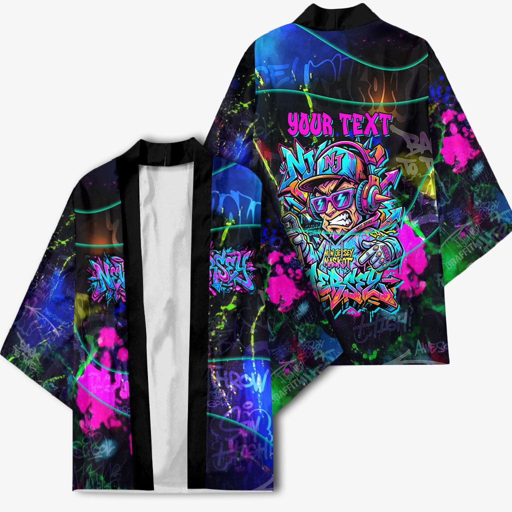 Personalized New Jersey Graffiti Mascot Kimono Urban Street Art - Vibrant Neon Spray Paint Aesthetic