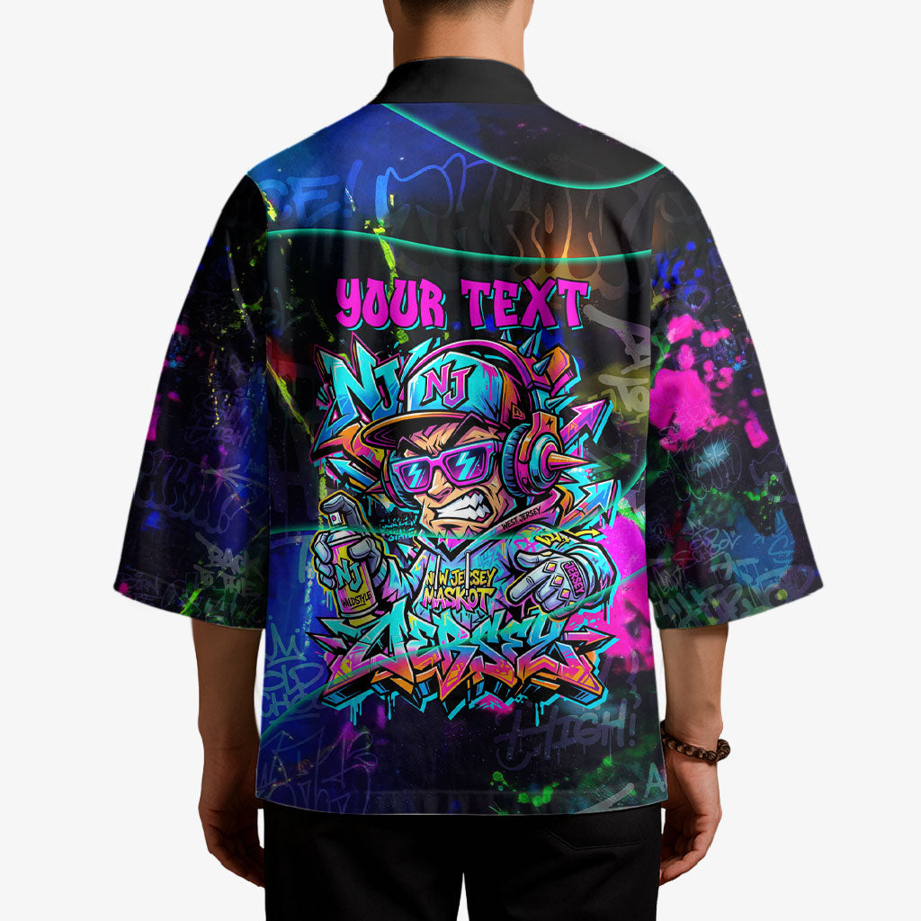 Personalized New Jersey Graffiti Mascot Kimono Urban Street Art - Vibrant Neon Spray Paint Aesthetic