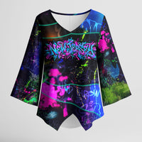 Personalized New Jersey Graffiti Mascot Kimono Sleeve Blouse Urban Street Art - Vibrant Neon Spray Paint Aesthetic