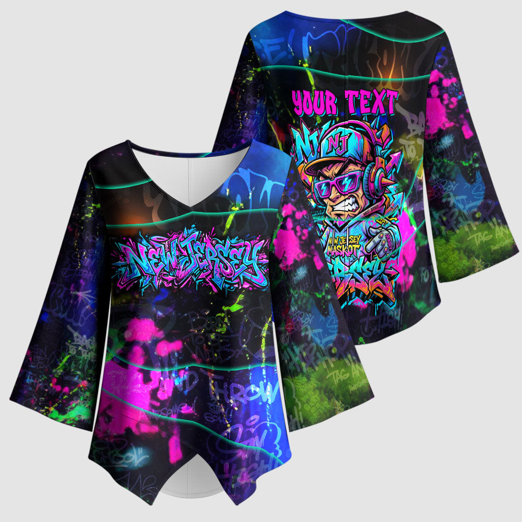 Personalized New Jersey Graffiti Mascot Kimono Sleeve Blouse Urban Street Art - Vibrant Neon Spray Paint Aesthetic