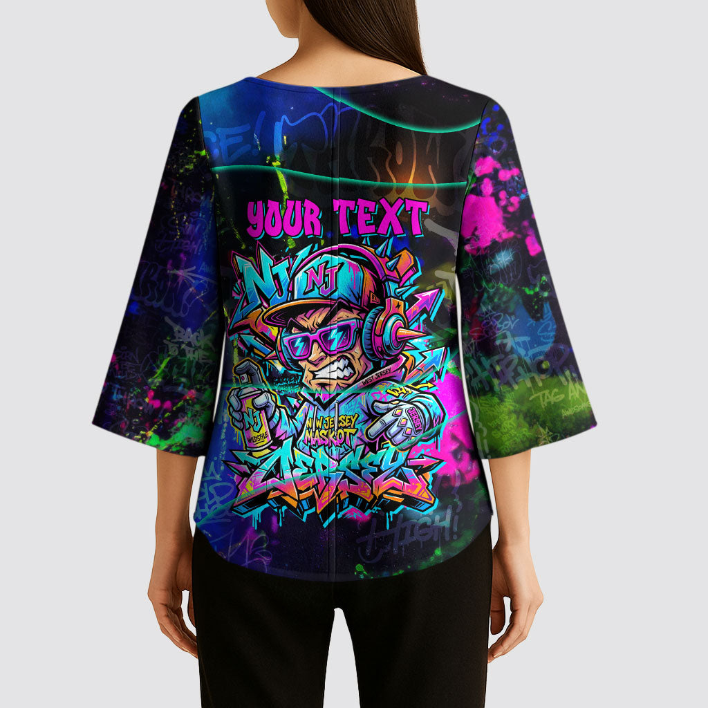 Personalized New Jersey Graffiti Mascot Kimono Sleeve Blouse Urban Street Art - Vibrant Neon Spray Paint Aesthetic