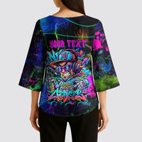 Personalized New Jersey Graffiti Mascot Kimono Sleeve Blouse Urban Street Art - Vibrant Neon Spray Paint Aesthetic