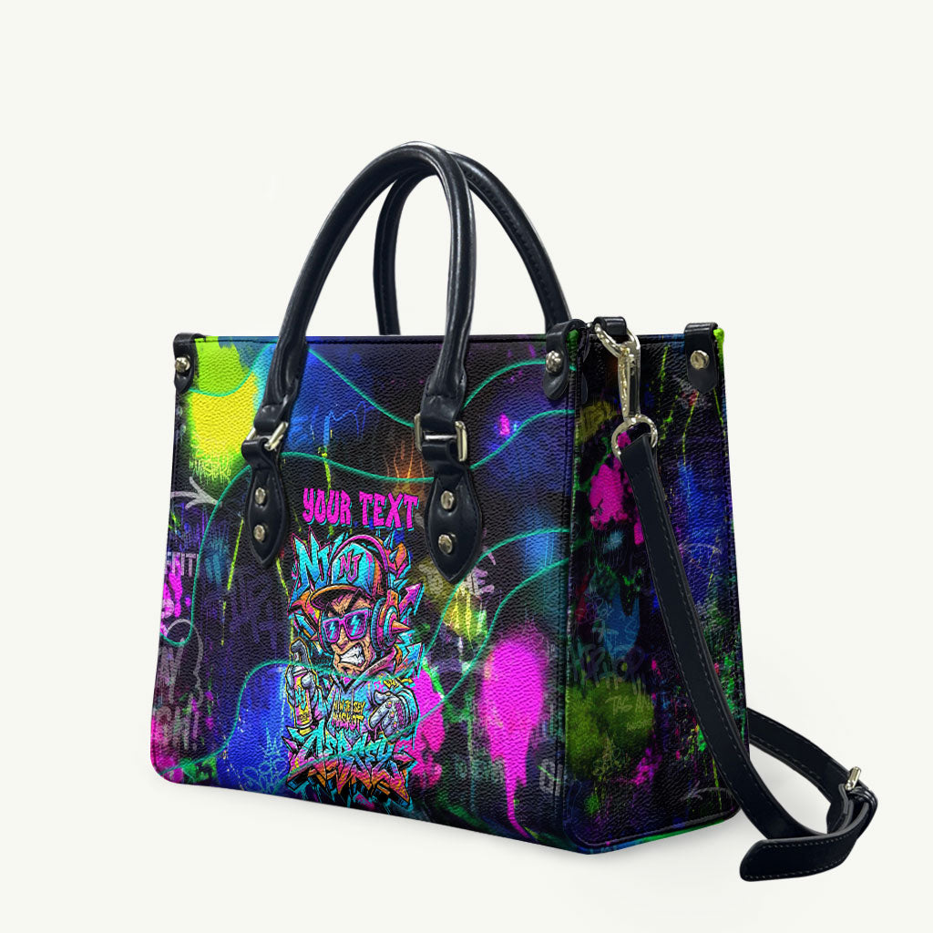 Personalized New Jersey Graffiti Mascot Leather Bag Urban Street Art - Vibrant Neon Spray Paint Aesthetic