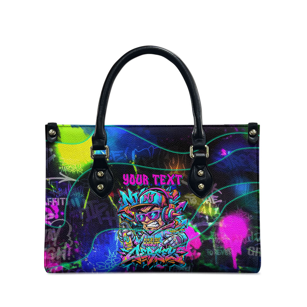 Personalized New Jersey Graffiti Mascot Leather Bag Urban Street Art - Vibrant Neon Spray Paint Aesthetic