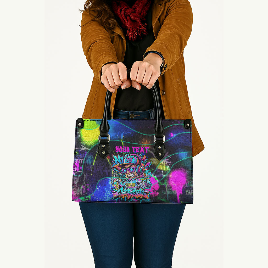 Personalized New Jersey Graffiti Mascot Leather Bag Urban Street Art - Vibrant Neon Spray Paint Aesthetic