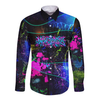Personalized New Jersey Graffiti Mascot Long Sleeve Button Shirt Urban Street Art - Vibrant Neon Spray Paint Aesthetic