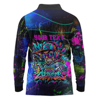 Personalized New Jersey Graffiti Mascot Long Sleeve Polo Shirt Urban Street Art - Vibrant Neon Spray Paint Aesthetic