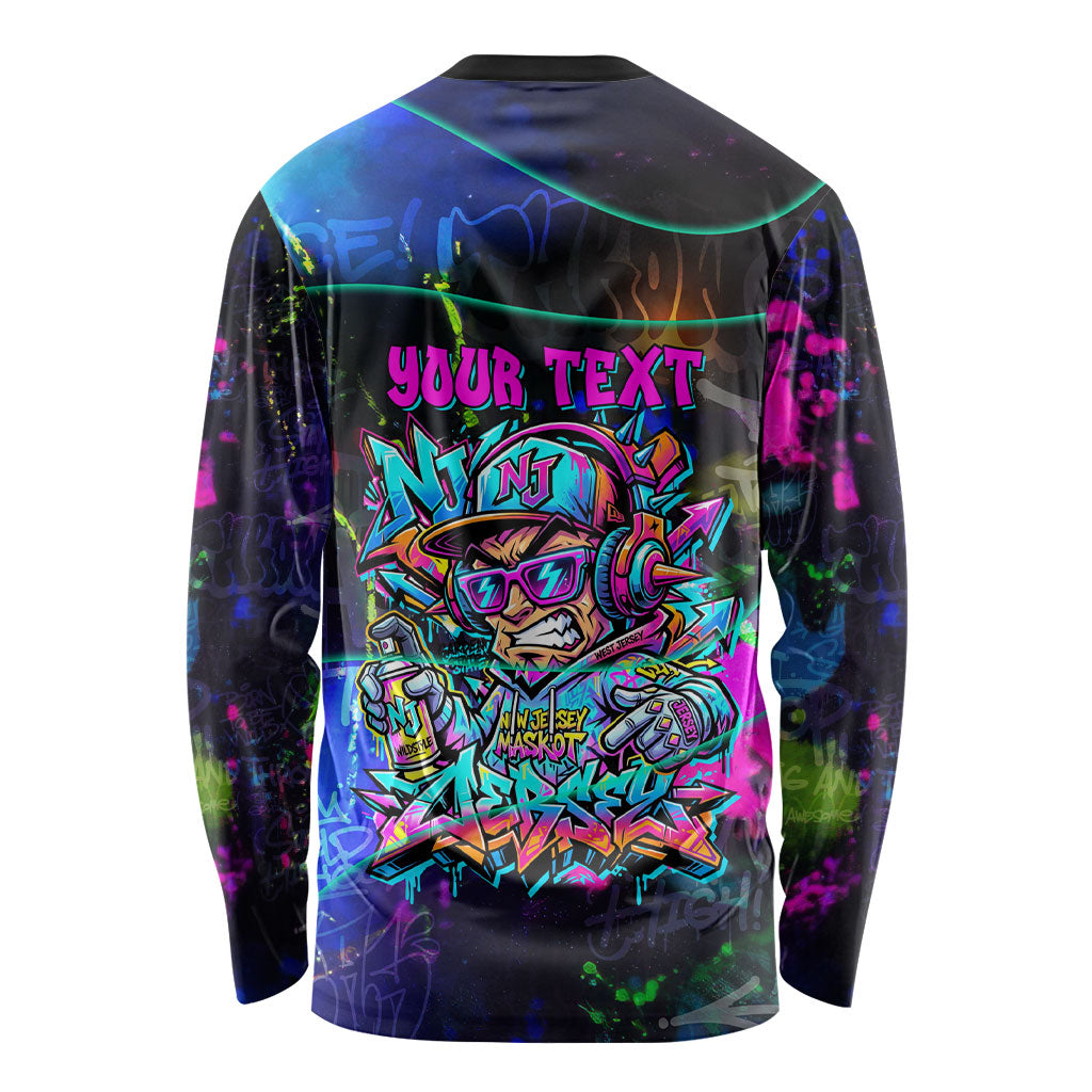 Personalized New Jersey Graffiti Mascot Long Sleeve Shirt Urban Street Art - Vibrant Neon Spray Paint Aesthetic