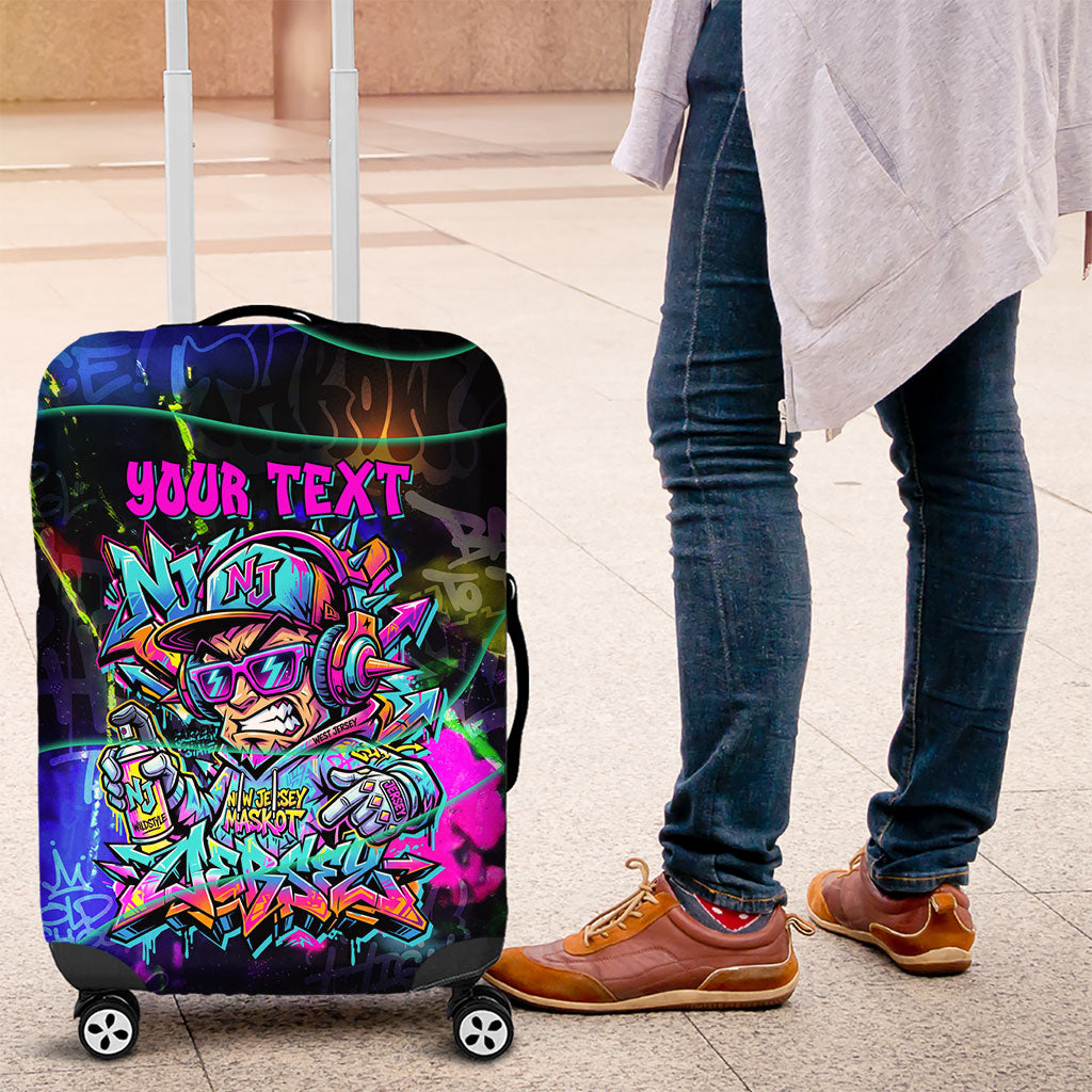 Personalized New Jersey Graffiti Mascot Luggage Cover Urban Street Art - Vibrant Neon Spray Paint Aesthetic