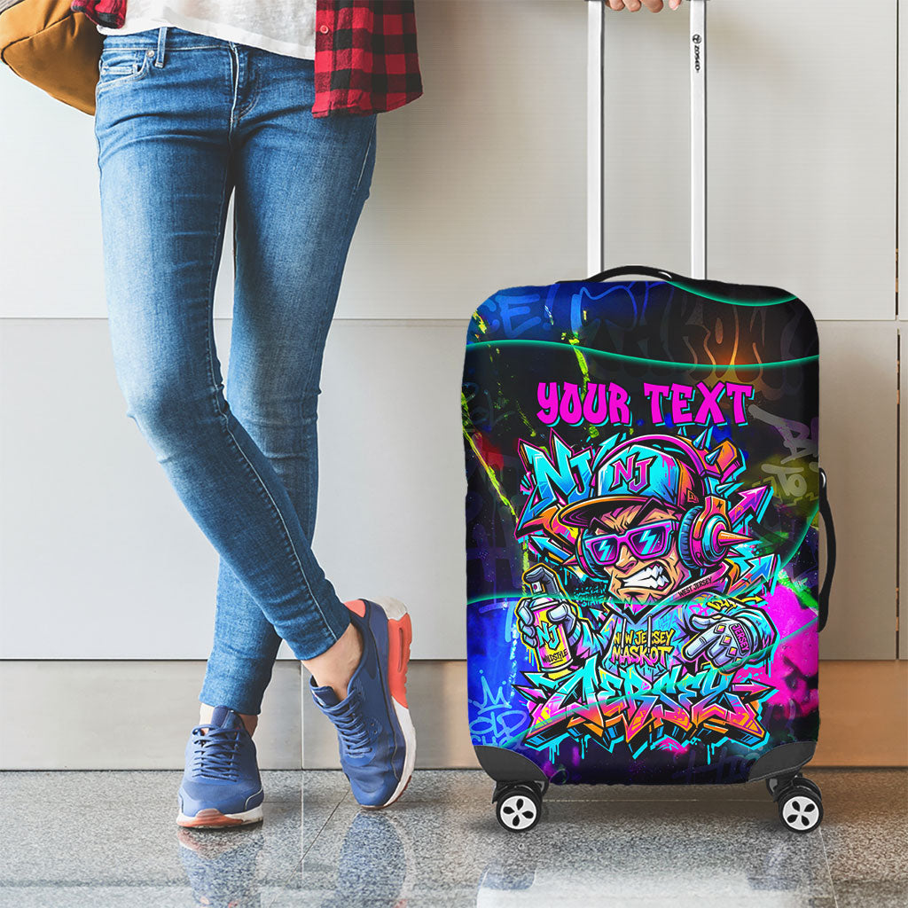 Personalized New Jersey Graffiti Mascot Luggage Cover Urban Street Art - Vibrant Neon Spray Paint Aesthetic