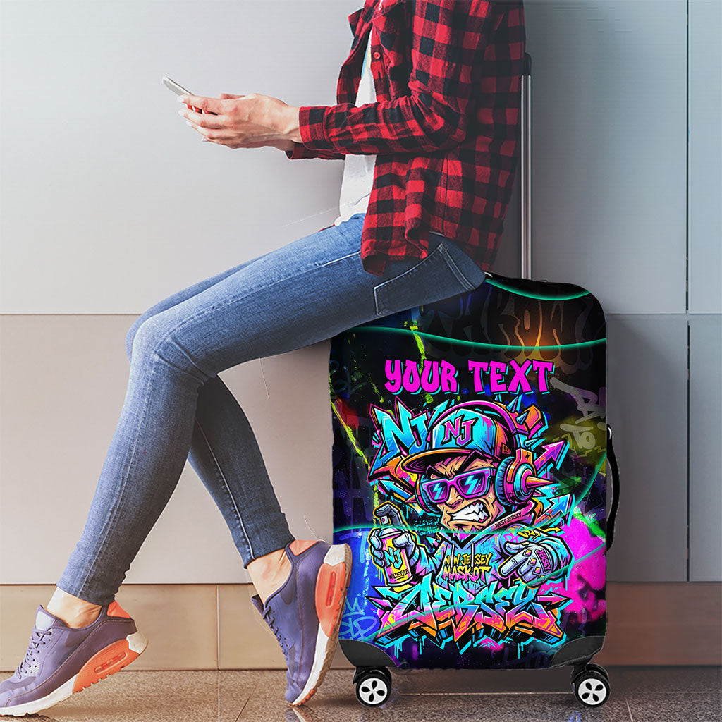 Personalized New Jersey Graffiti Mascot Luggage Cover Urban Street Art - Vibrant Neon Spray Paint Aesthetic