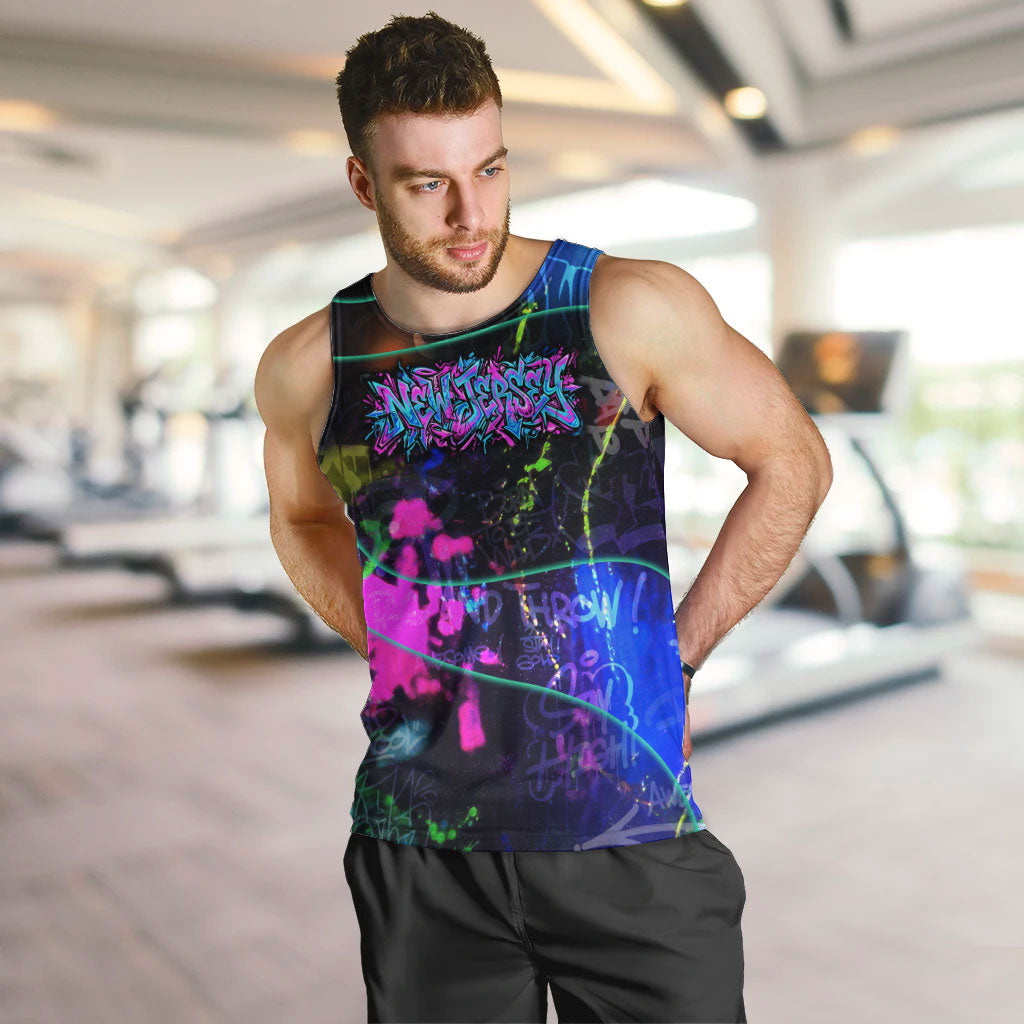Personalized New Jersey Graffiti Mascot Men Tank Top Urban Street Art - Vibrant Neon Spray Paint Aesthetic