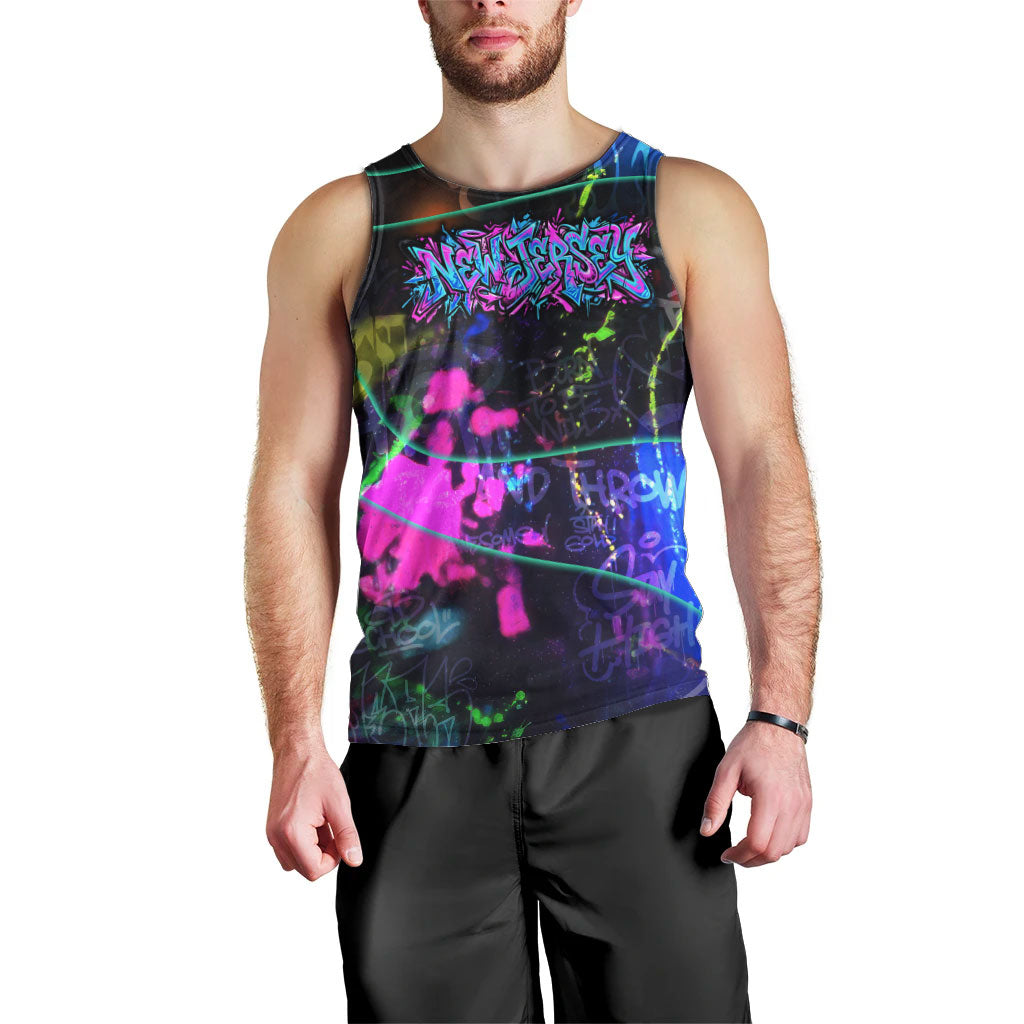 Personalized New Jersey Graffiti Mascot Men Tank Top Urban Street Art - Vibrant Neon Spray Paint Aesthetic